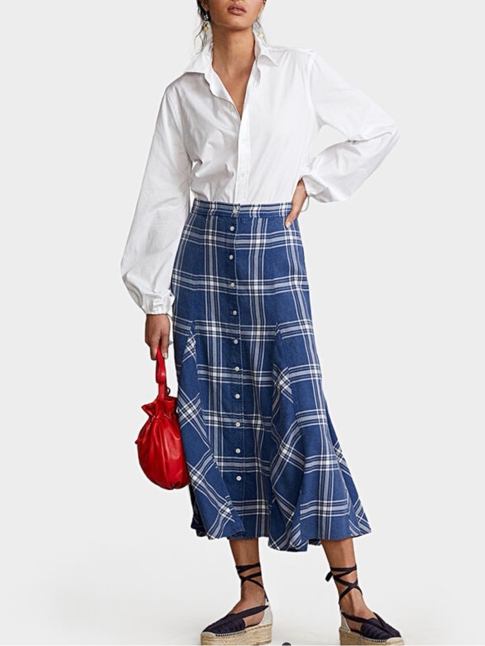 Polo by Ralph Lauren Button-Front Twill Midi Skirt, Size 0, Waist About 26” - Picture 1 of 16